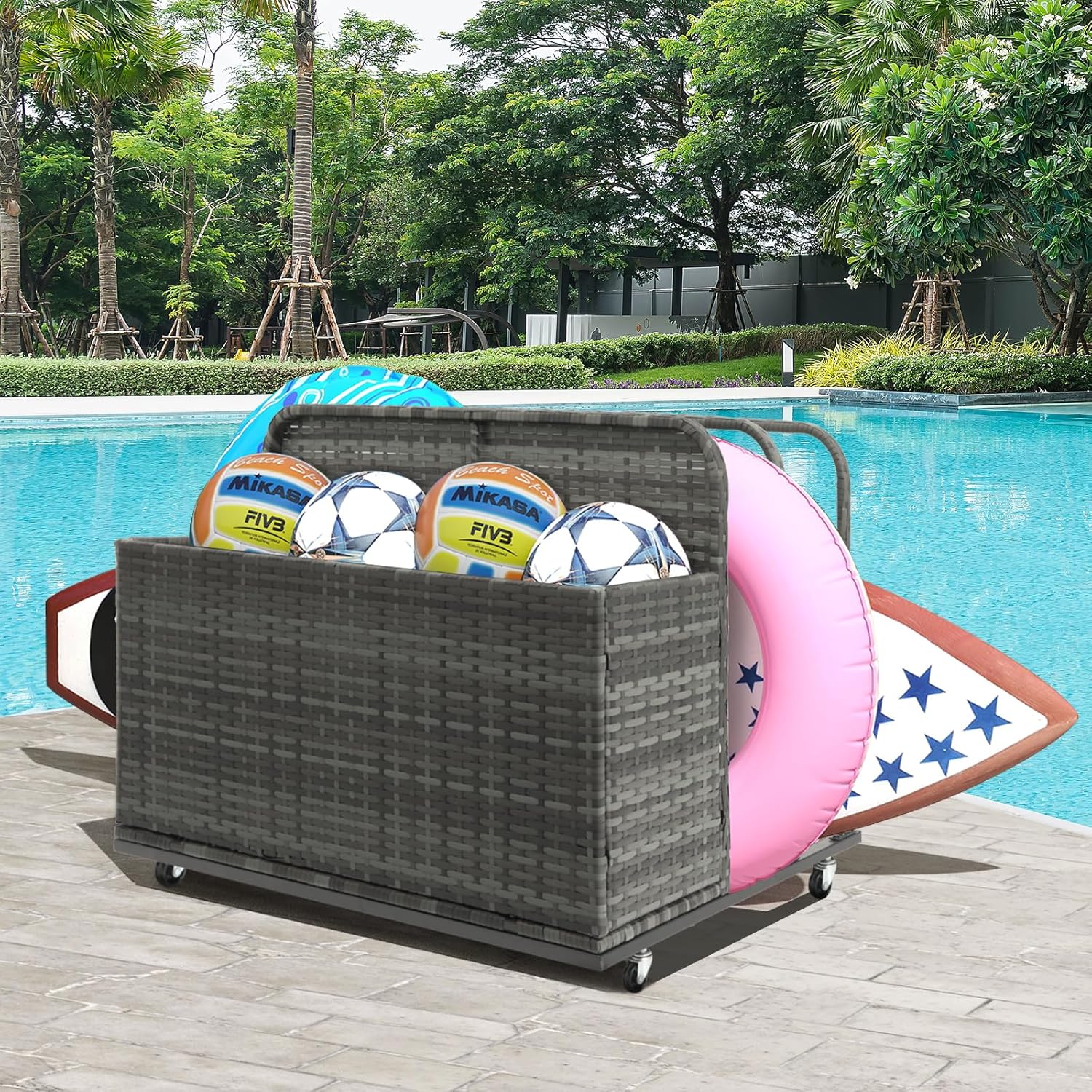 Amazon.com: ZealWe Pool Float Storage Box Outdoor Rolling Poolside ...