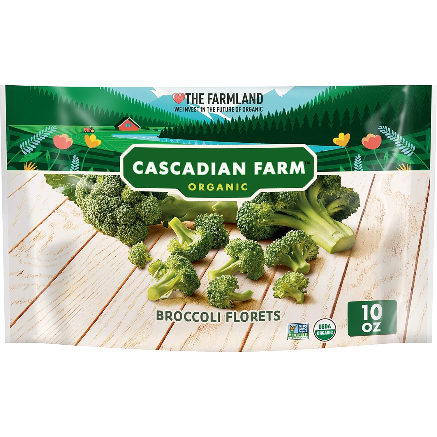 Cascadian Farm Organic Frozen Broccoli Florets, 10 oz - USDA Organic, Non-GMO, Nutrient-Rich & Quick-Prep Veggies