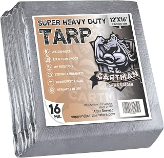 Finished Size 12' x 16' Extra Thick 16 Mil Ultra Heavy Duty Poly Tarp, Multipurpose Protective Cover, UV Resistant, Waterproof Poly Tarpaulin
