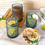 Ensemble de verres à boire à hobnail - 12 Count Vintage Cocktail Glassware 6 Pcs Old moded Bubble Gobelets en verre 14 Oz & 6 Pcs Rocks Boissons 11 Oz pour vin d'eau Whiskey Juice Cornflower Blue
