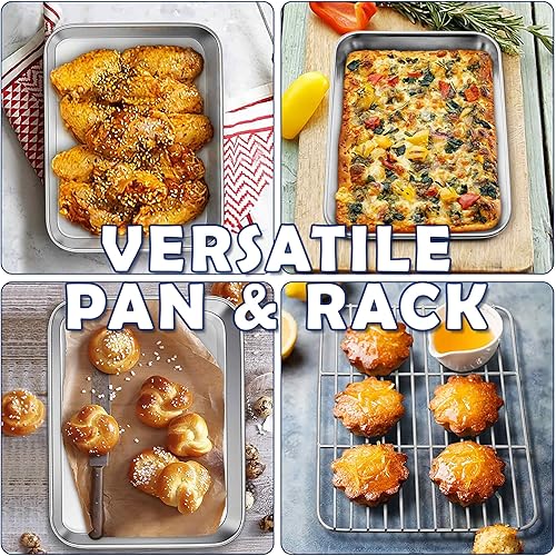 Miniatura 7 de Joyfair Bandeja para hornear con estante para horno tostador, bandeja pequeña de acero inoxidable de 9 x 7 pulgadas y estante de enfriamiento, ideal
