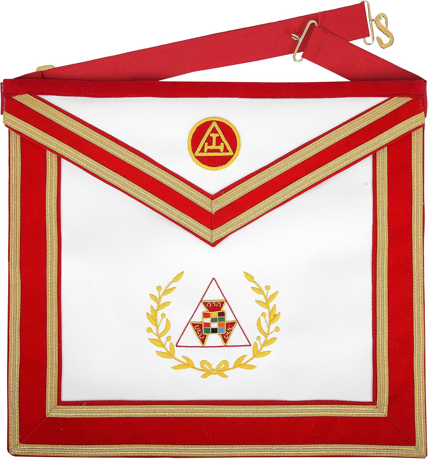 BRICKS MASONS Past Grand High Priest Royal Arch Chapter Apron - Red Velvet With Gold Wreath