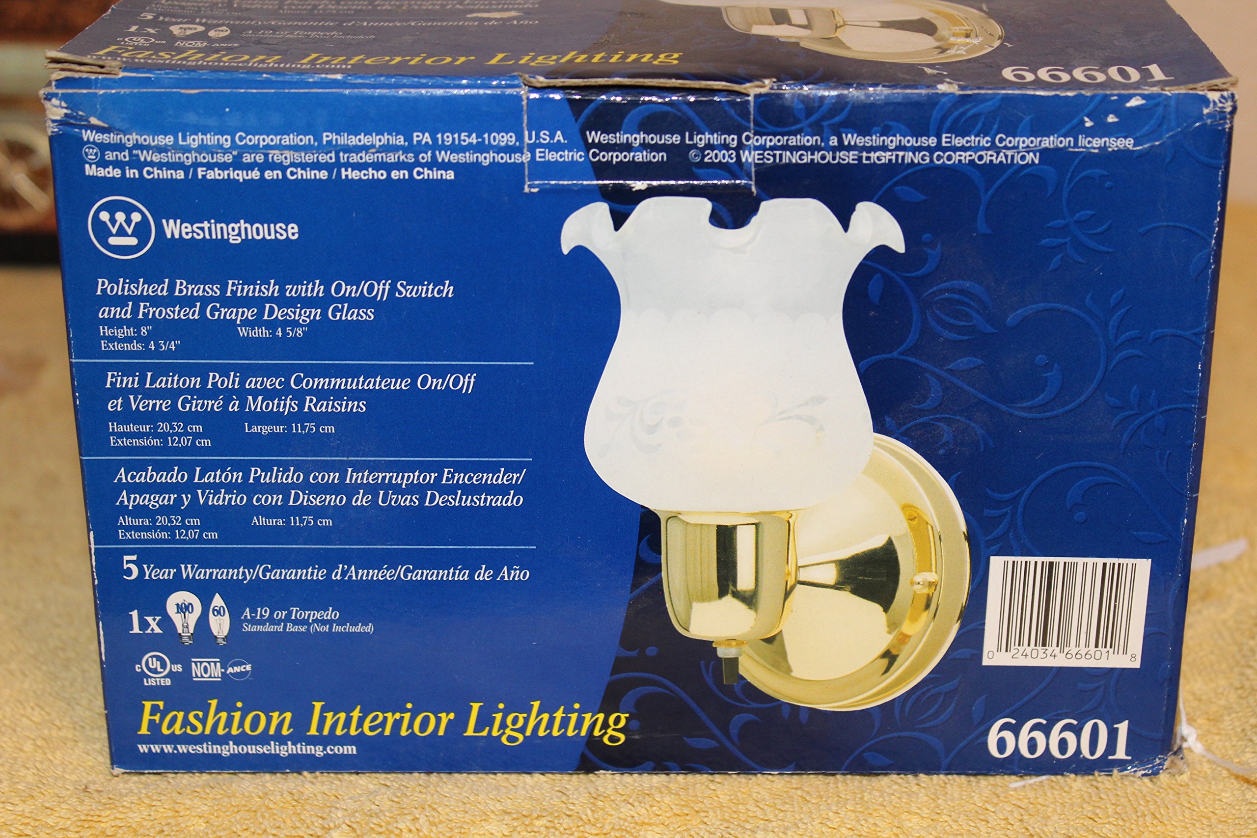 Photo 1 of PB8X4.75' Westinghouse 1 Polished Brass Wall Sconce