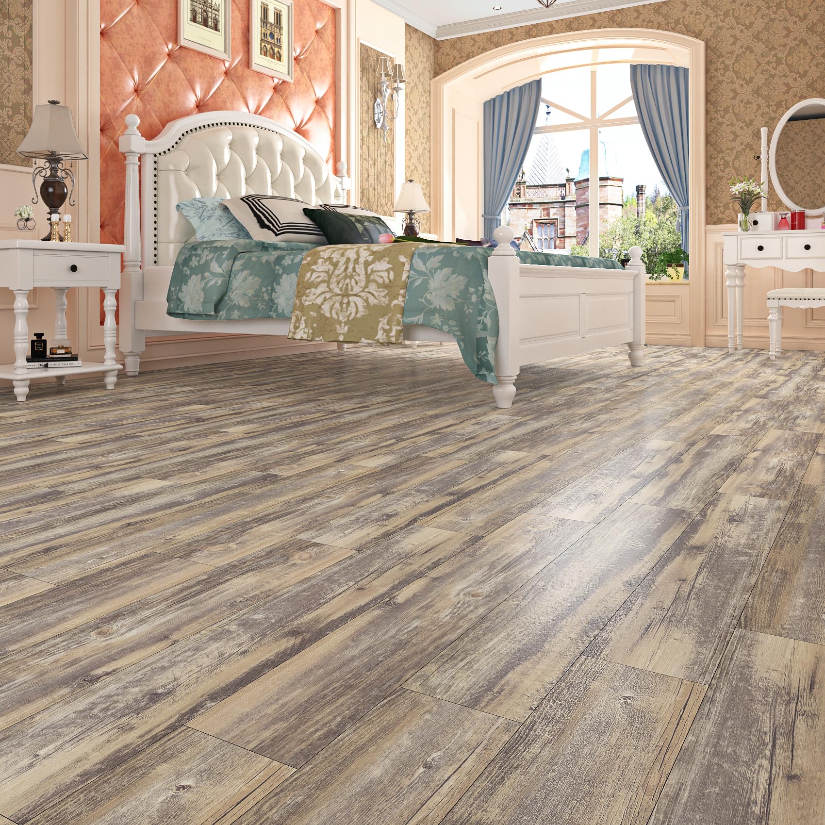 Livelynine Pavimento Adesivo per Interni Effetto Legno Colorata Listoni Adesivi per Pavimento 90x15 36-Pezzi Impermeabile PVC Adesivo Pavimento Legno Piastrelle Adesive Pavimento Cucina Bagno Rustica