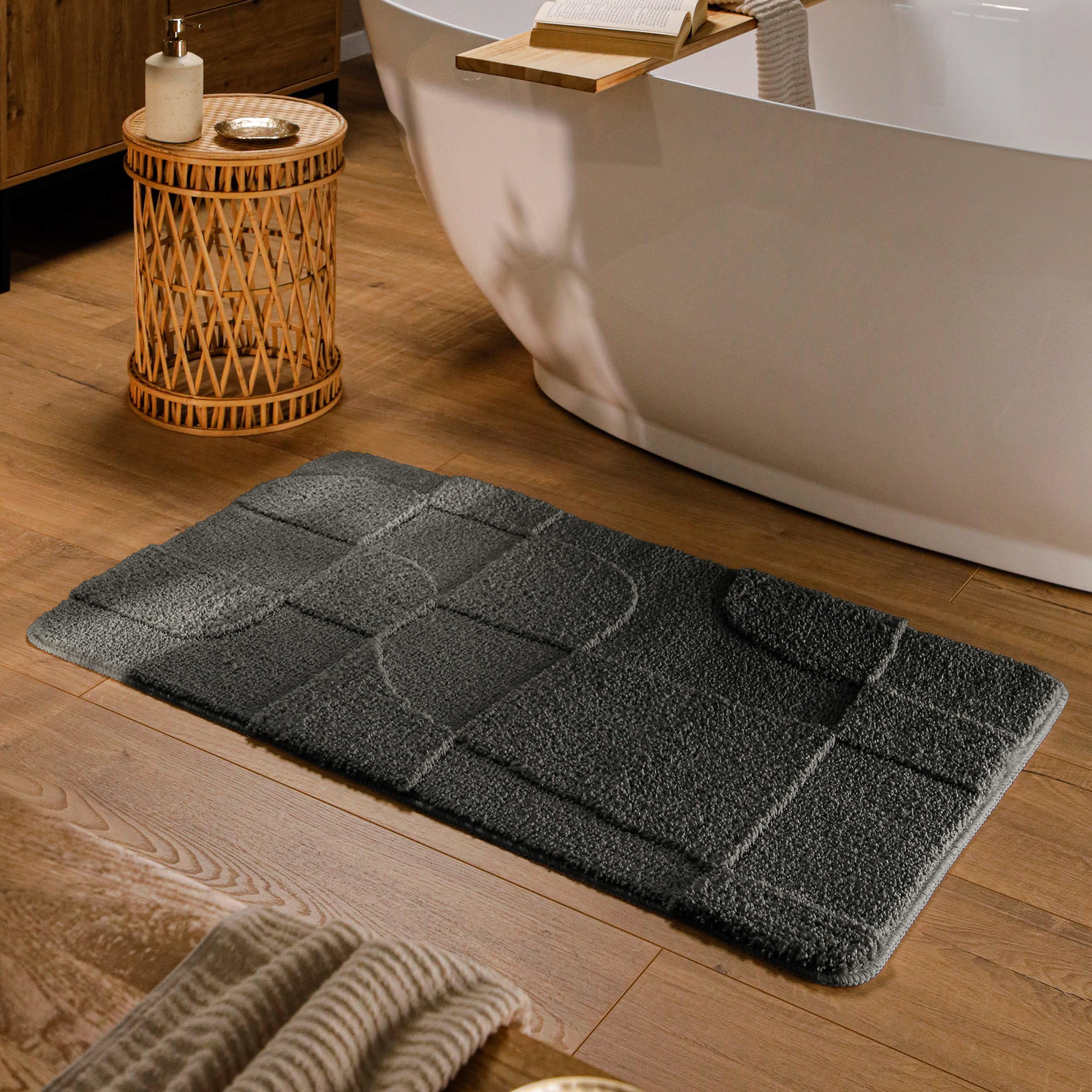 Tapis de bain antidérapant gris anthracite grand format 60x100 cm Davie