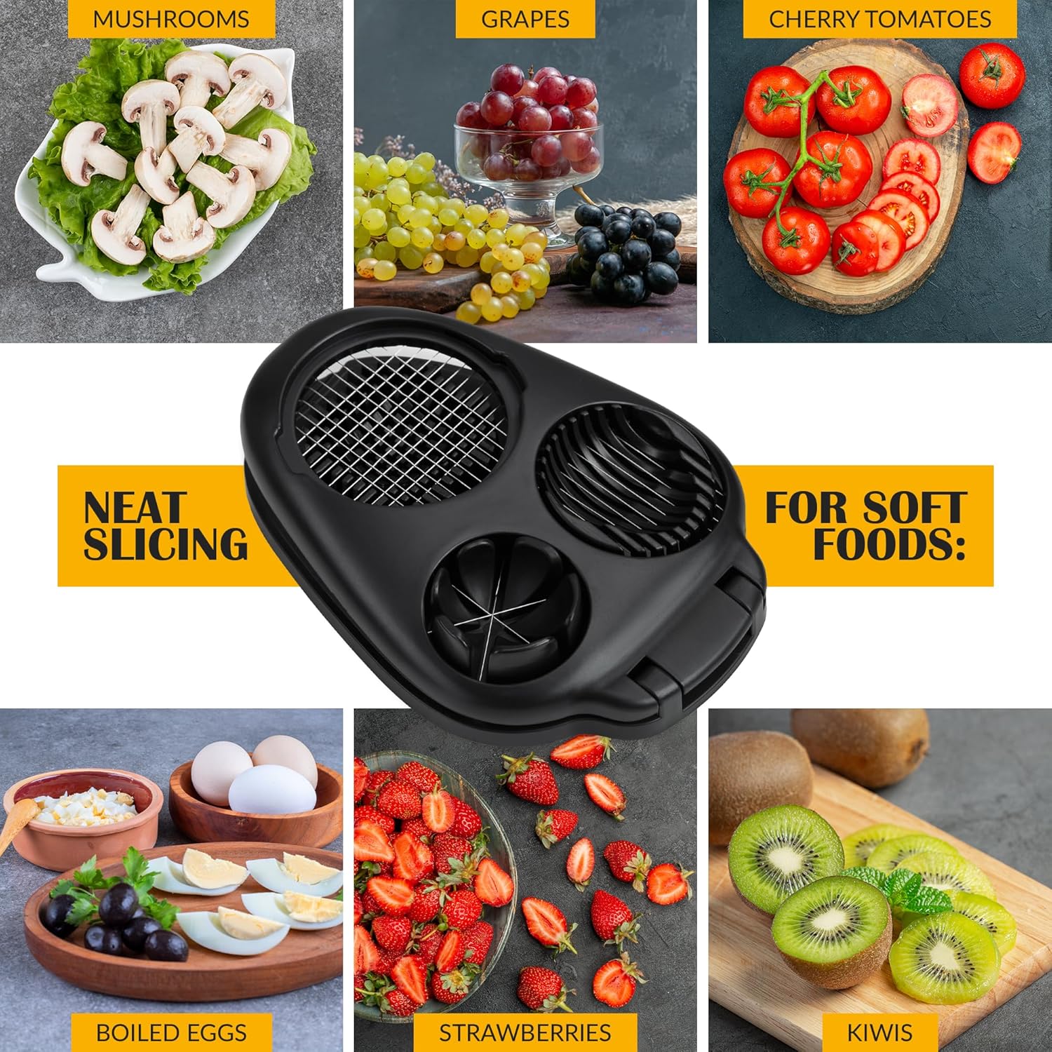 CraftyCrocodile Egg Slicer for Hard Boiled Eggs - 3 Slice Modes, Black and Clear Plastic Placemats Set of 6 - Table Protector, Bundle