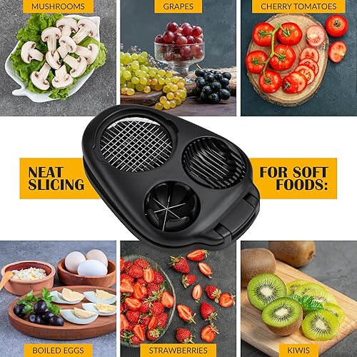 Miniatura 5 de CraftyCrocodile Cortador de huevos duros para huevos duros, 3 modos de rebanada, práctico cortador de huevos de acero inoxidable resistente,