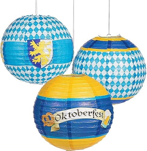 Miniatura 3 de Juego de 8 piezas de decoración de Oktoberfest  6 faroles de papel colgantes y 2 carteles de pared para suministros de fiesta de Oktoberfest,