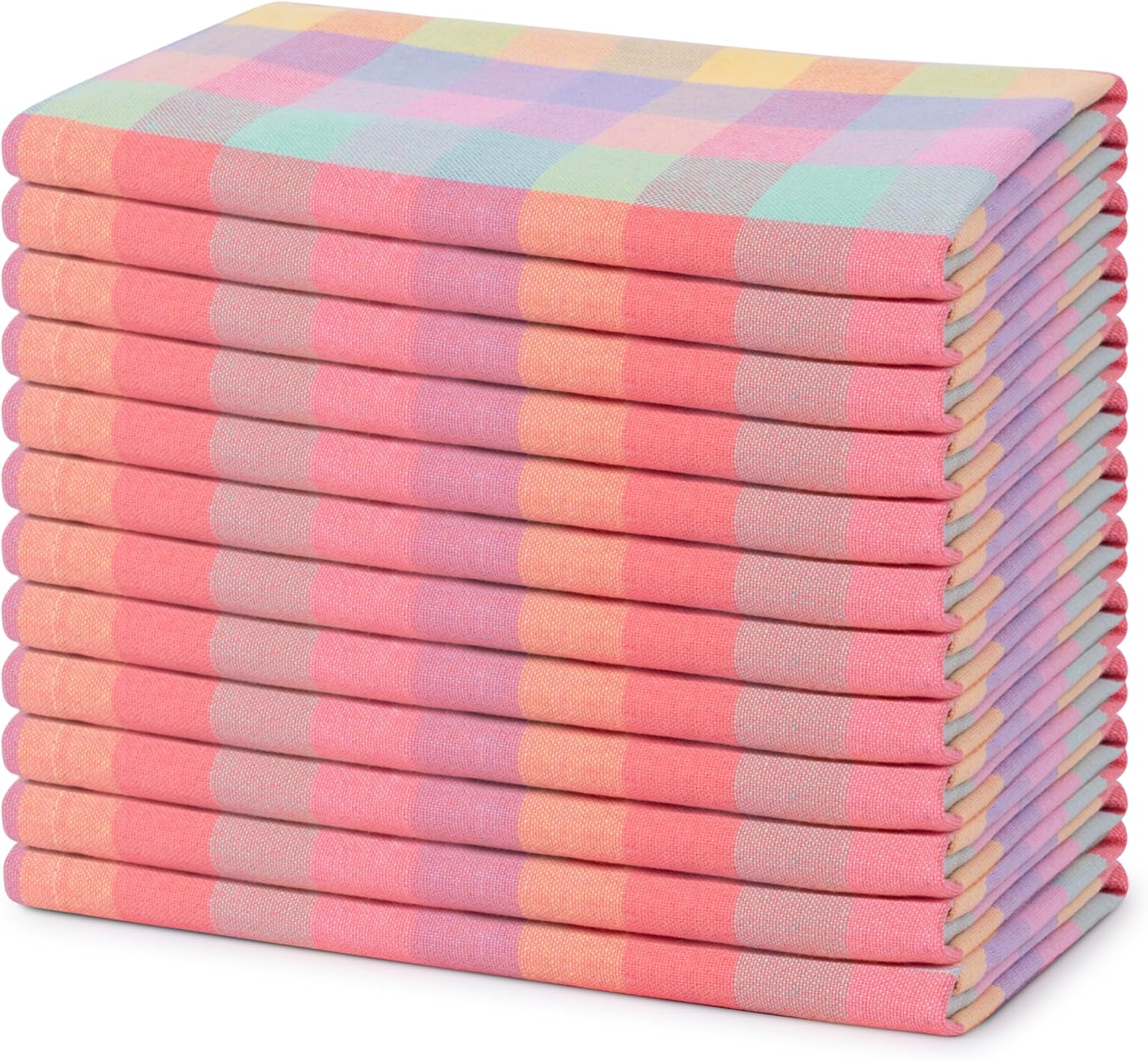Blue Needles Gingham Buffalo Plaid Cloth Napkins 100% Cotton Set of 12 Dinner Table Napkins 18x18 inch - Spring Summer Easter - Soft, Reusable, Washable Perfect for Everyday Use - Multicolor