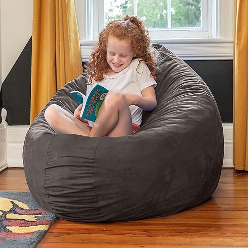 Miniatura 6 de Jaxx Bean Bags Cocoon Junior - Puf de microgamuza para niños, 4 pies, color carbón