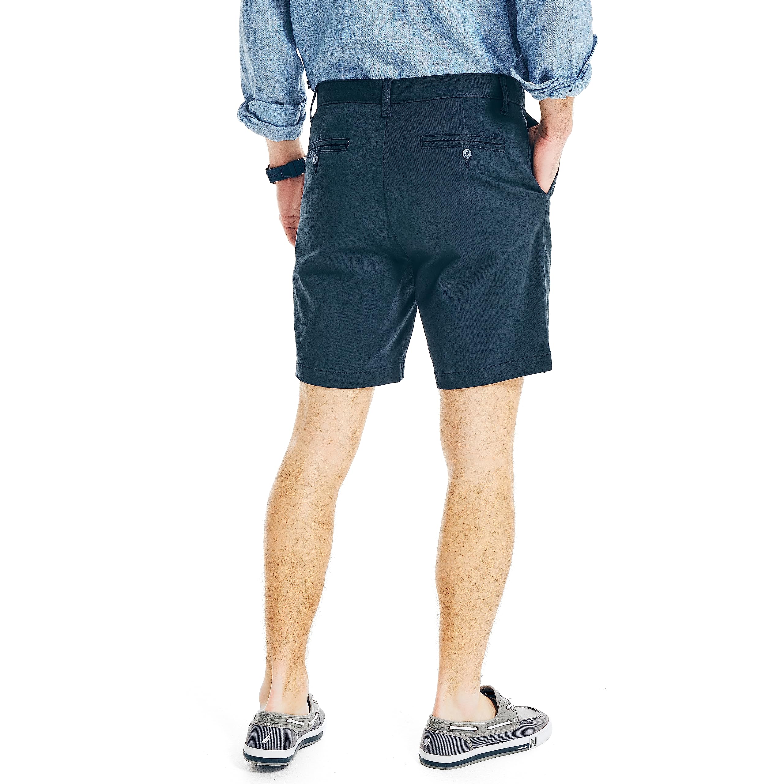 Nautica Classic Fit Flat Front Stretch Solid Chino 8.5" Deck Shorts - Pantalones Cortos Deportivos Hombre