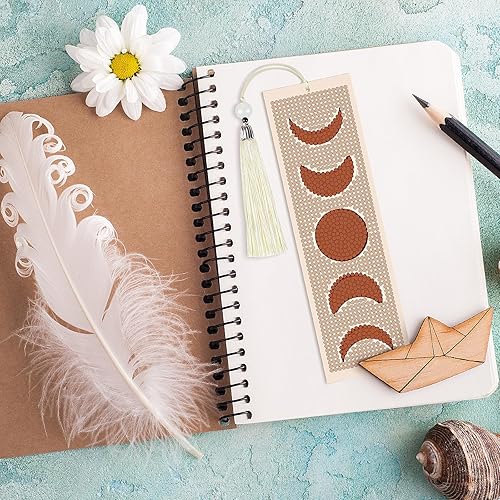 Miniatura 5 de 4 marcapáginas de pintura de diamante bohemio 5D, marcapáginas con cuentas bohemias, marcapáginas de cuero con borlas para manualidades,