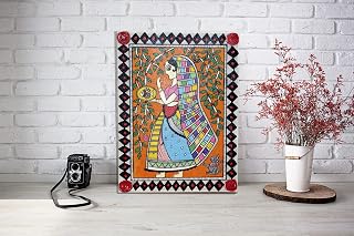 Orange indian woman canvas paint - original illustration Christelle Gossart