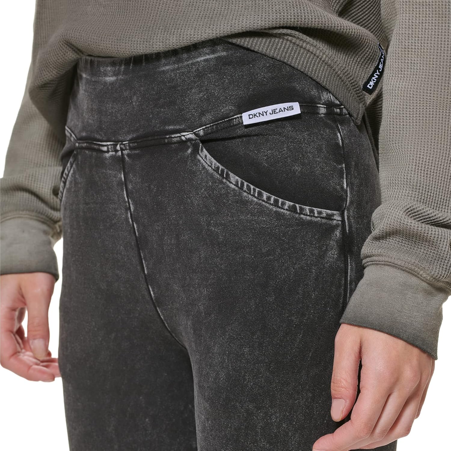 DKNY Womens Stretchy Everyday Mid Rise Logo Leggings - Image 5