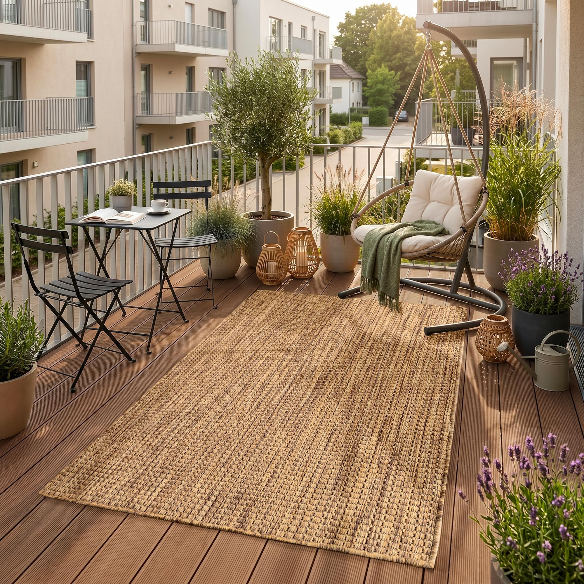 SIMPEX Alfombra Exterior Marrón 60x100 cm Balcón Terraza Jardín Resistente a la Intemperie UV Resistente Pequeña Lisa Tejido Plano Fácil de Limpiar Resistente Moderna