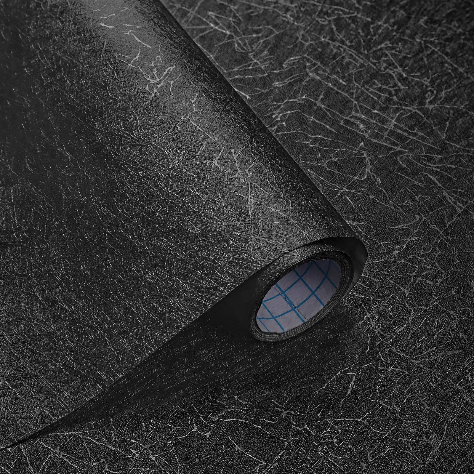 GloryTik Black Silk Wallpaper Peel and Stick Black Textured Embossed Self Adhesive Contact Paper Removable Thicken Wallpaper for Living Room Cabinet