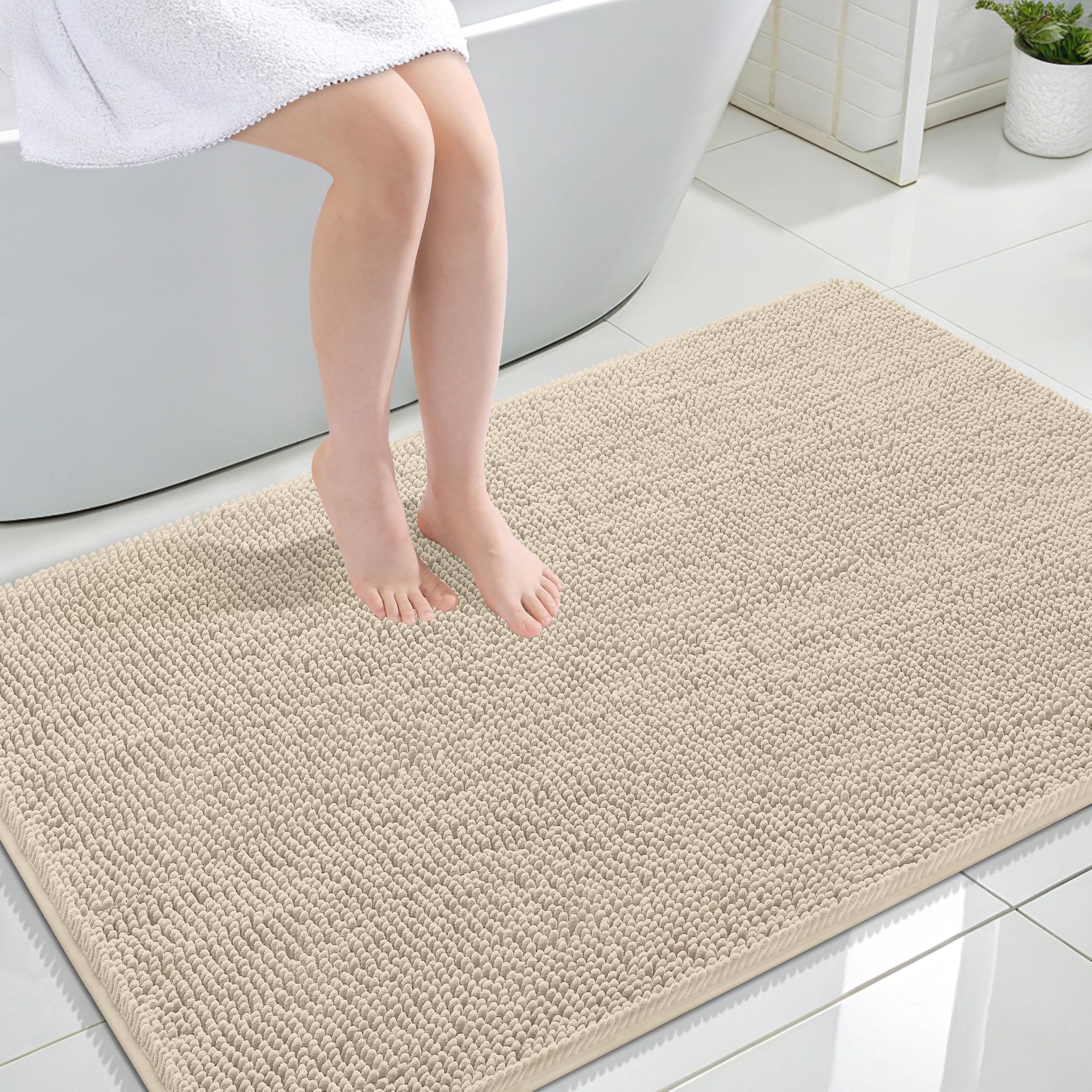 OLANLY Large Bathroom Rugs 47x32, Extra Soft Absorbent Chenille Bath Rugs | Sand, Quick-Drying Rubber Backing, Machine Washable Bath Mat for Bathroom Floor, Tub and Shower, Home Decor Accessories