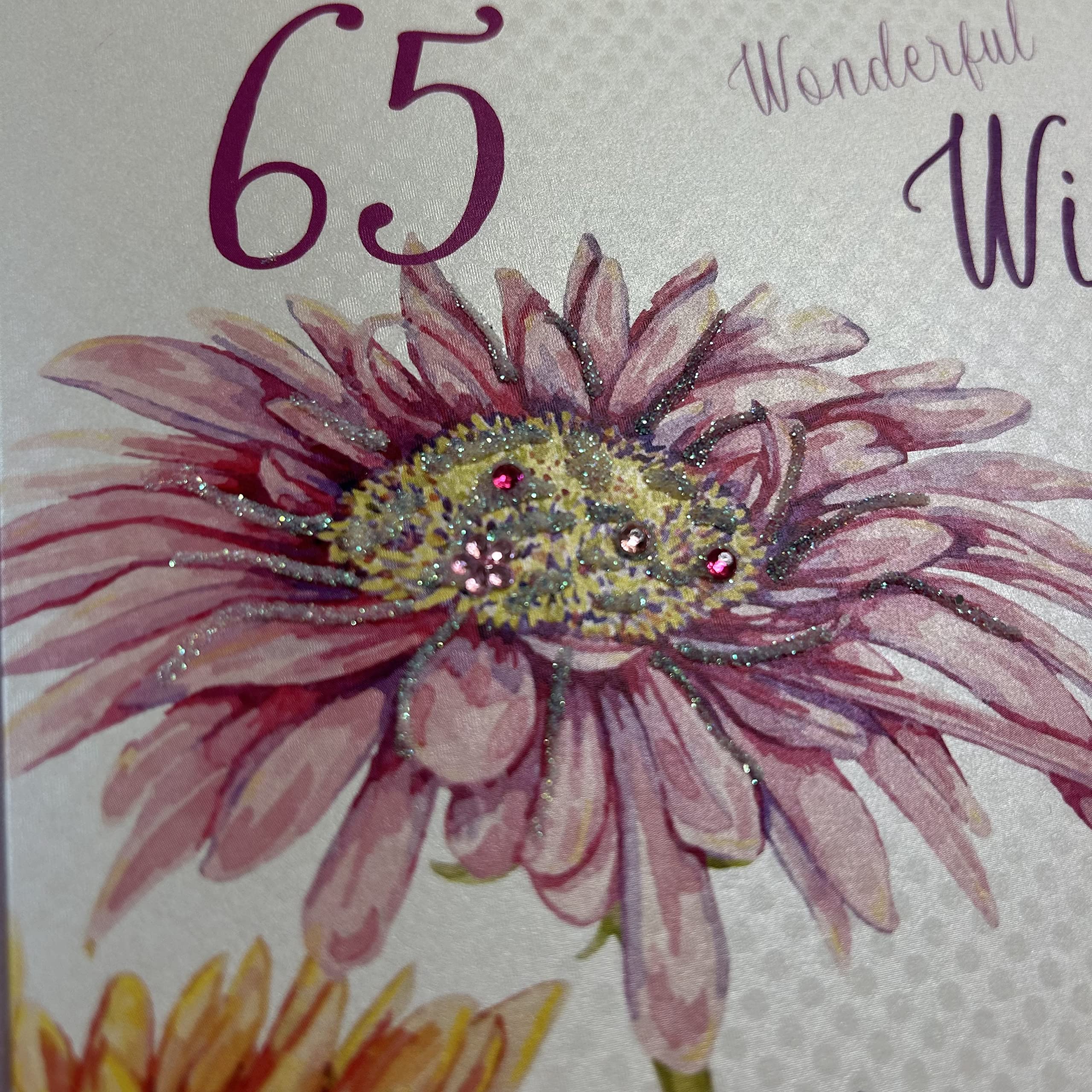 White Cotton Cards Geburtstagskarte „Wonderful Wife“ Zum 65. – Handgemacht Mit Strass, 16x16 Cm, Inkl. Umschlag