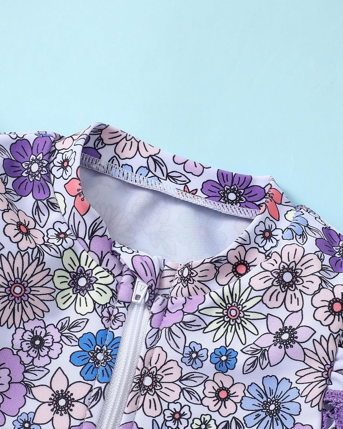 Toddler Girl Swimsuit Baby Girl Bathing Suit Long Sleeve Floral Zipper One-Piece Rash Guard Swimsuit with Hat - Image 5