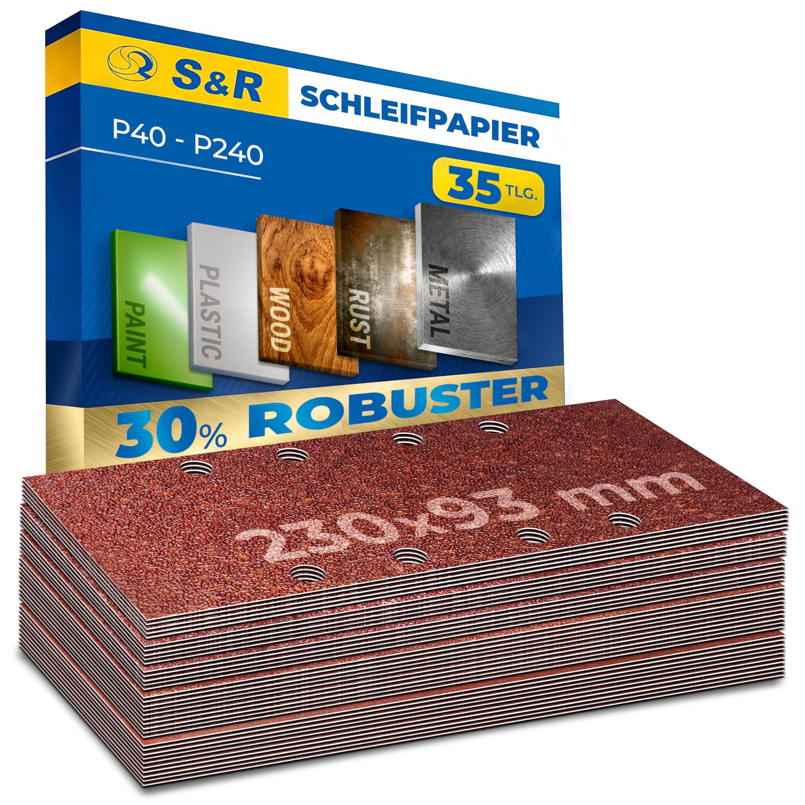 10 Stück Schleifblätter 1/3 Schliff, P80 Korn, 93x230 Mm – Perforiert Für Staubabsaugung – Für Holz & Lackierte Flächen
