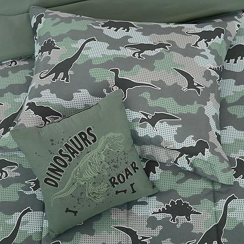 Miniatura 6 de juego de edredón tamaño individual para niños - 3 piezas con luz en la oscuridad, juego de cama dinosaurio individual XL con 1 edredón, 1 almohada