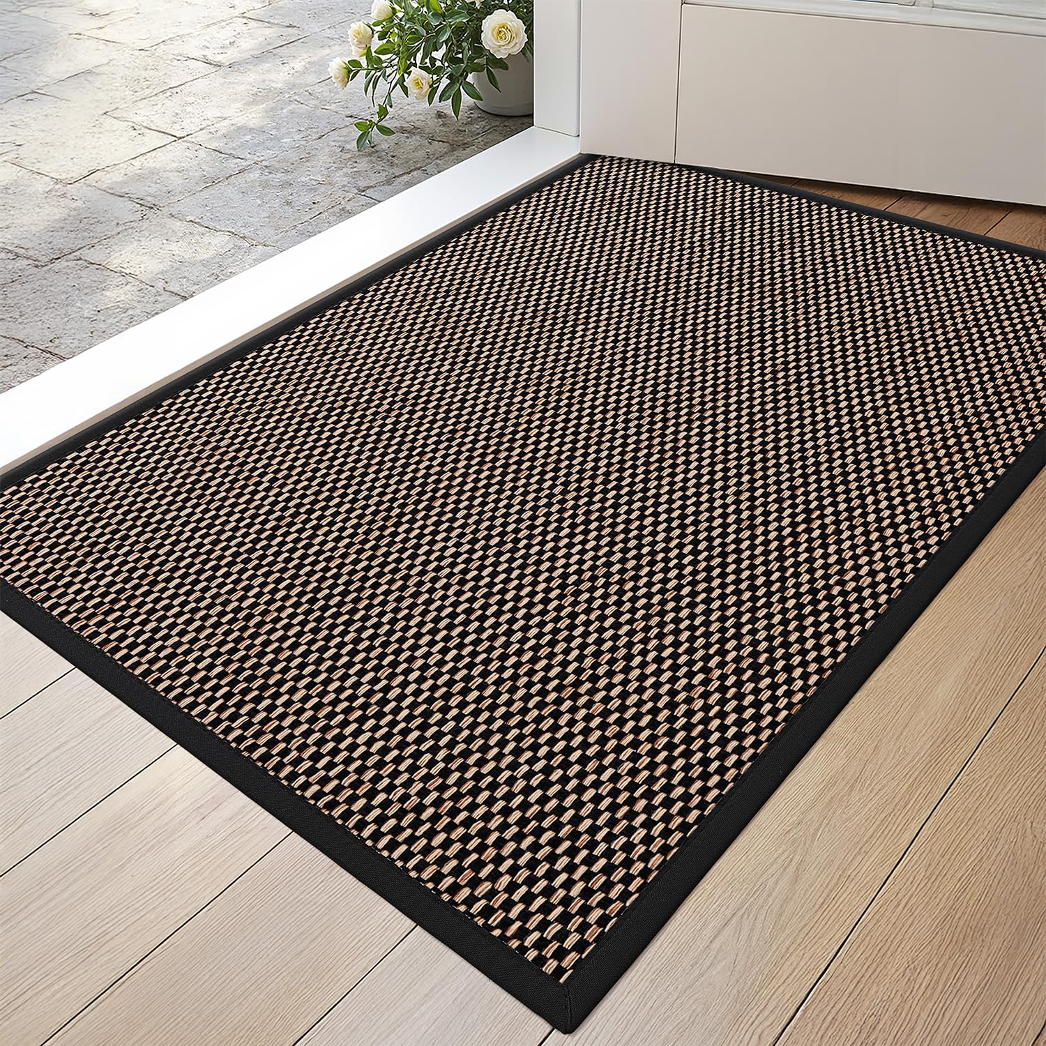 DEXI Door Mat 43 x 76 cm, Non-slip Dirt Trapper Doormat Inside with Rubber Backing, Low Profile Indoor Floor Mats for Hallway Entrance, Doorways, Porch, Black