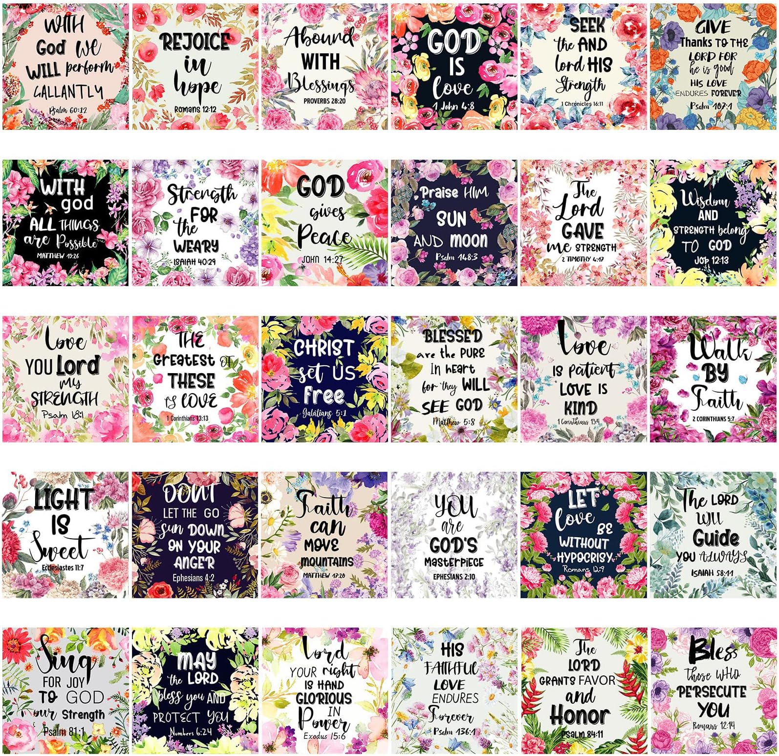 Kingdder 30 Pieces Inspirational Christian Magnets Bible Verses Refrigerator Floral Religious Motivational Fridge Magnet with Full Scripture for Gifts Locker Office Supplies