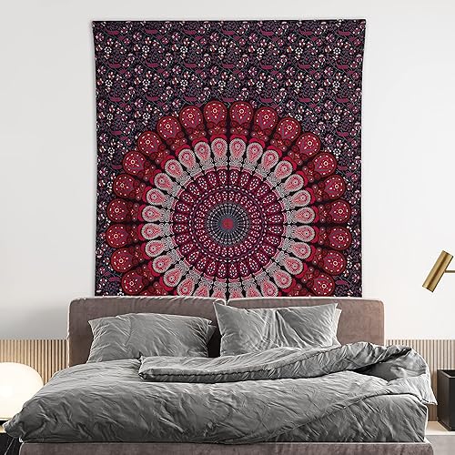 Miniatura 2 de Tapiz hippie indio bohemio psicodélico dorado mandala de pavo real azul dorado para colgar en la pared (púrpura rosa, póster (29.9 x 39.8 in)