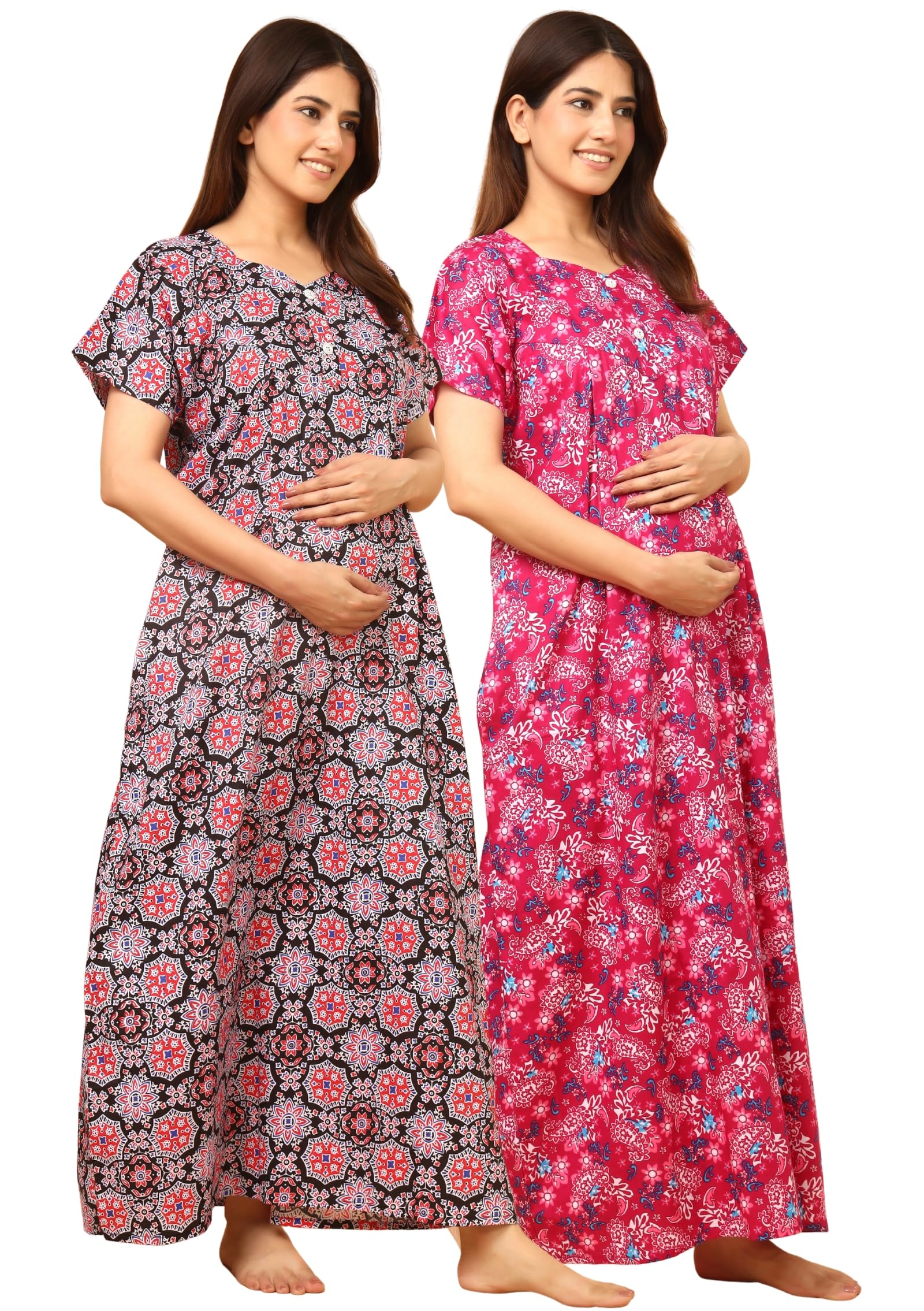 Padmavati Creation' Maternity Feeding Nighty with Front Zipper Soft Cotton Nursing Night Dress for Pregnancy & Breastfeeding CTN_NGT_FLO_CMB_28-image-14