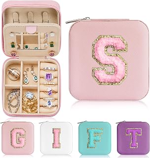 Bridesmaid Gifts for Wedding Day, Bridesmaid Gifts for Women | Bridesmaid Proposal Gifts Unique Gifts | Wedding Travel Essentials Small Jewelry Box | Travel Jewelry Case - Letter S, Pink