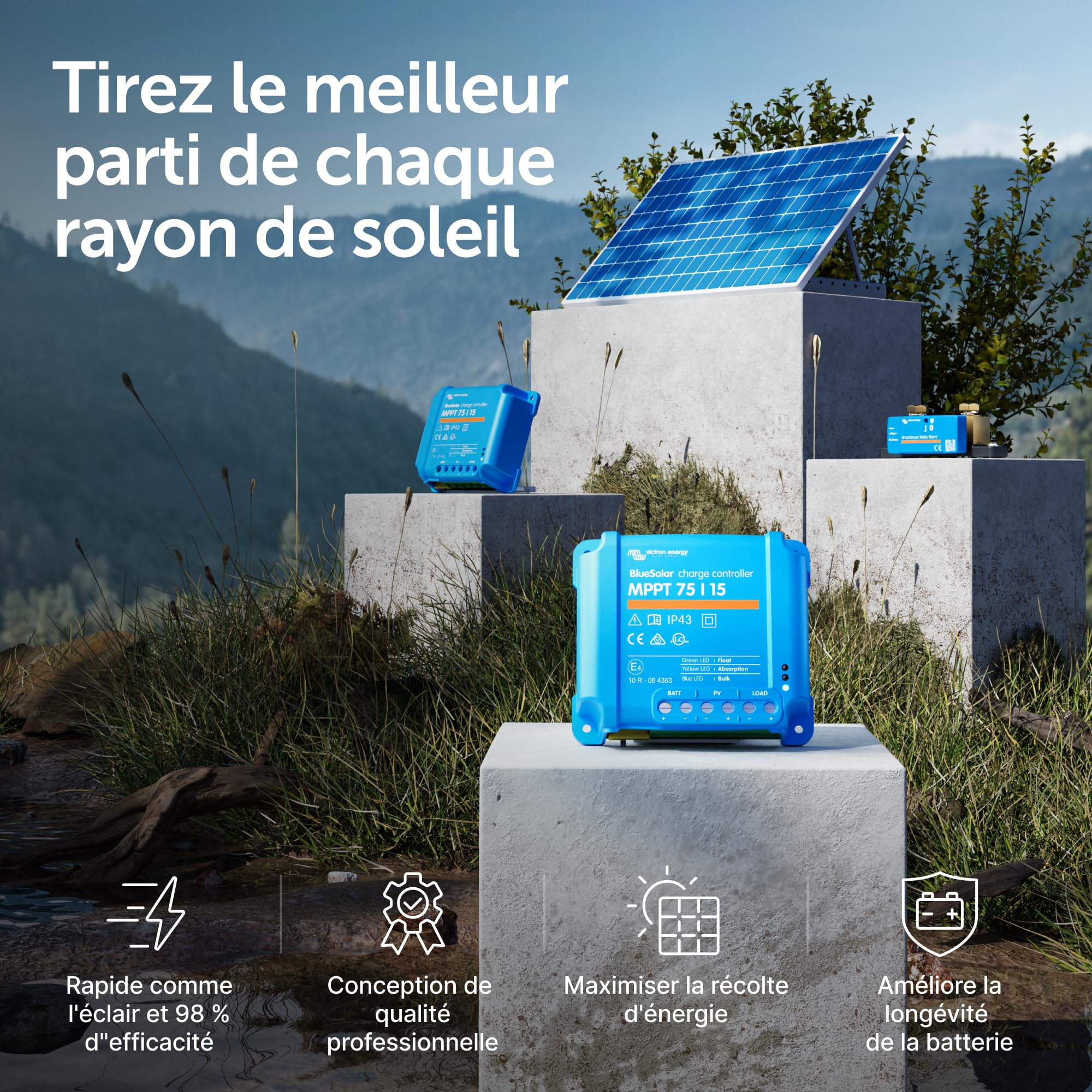 Victron Energy BlueSolar Contrôleur de charge solaire MPPT 75 V 15 amp 12/24 Volt