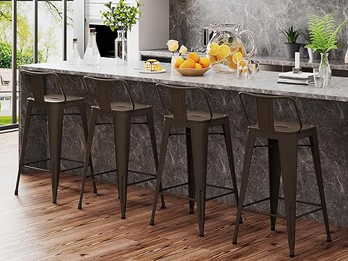Miniatura 4 de Changjie Furniture Juego de 4 taburetes de bar industriales, taburetes de bar con respaldo, taburetes de bar de altura de mostrador para interiores