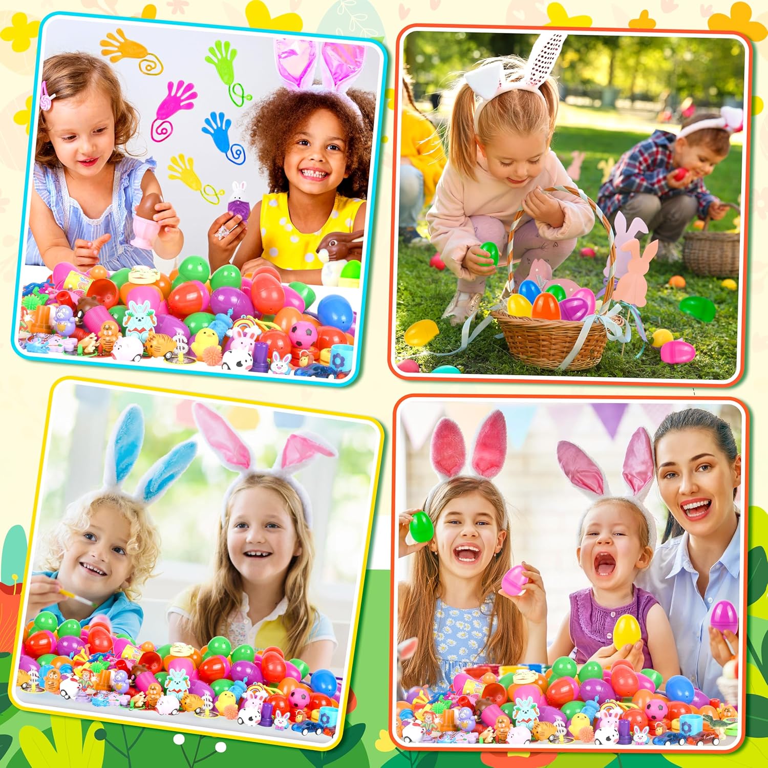 360Pcs Colorful Prefilled Plastic Easter Set, 120 Plactic Eggs Filled with 240 Assorted Party Favors Toys Stickers for Kids Boys Girls Toddlers Easter Eggs Hunt Basket Filler Stuffers Supplies