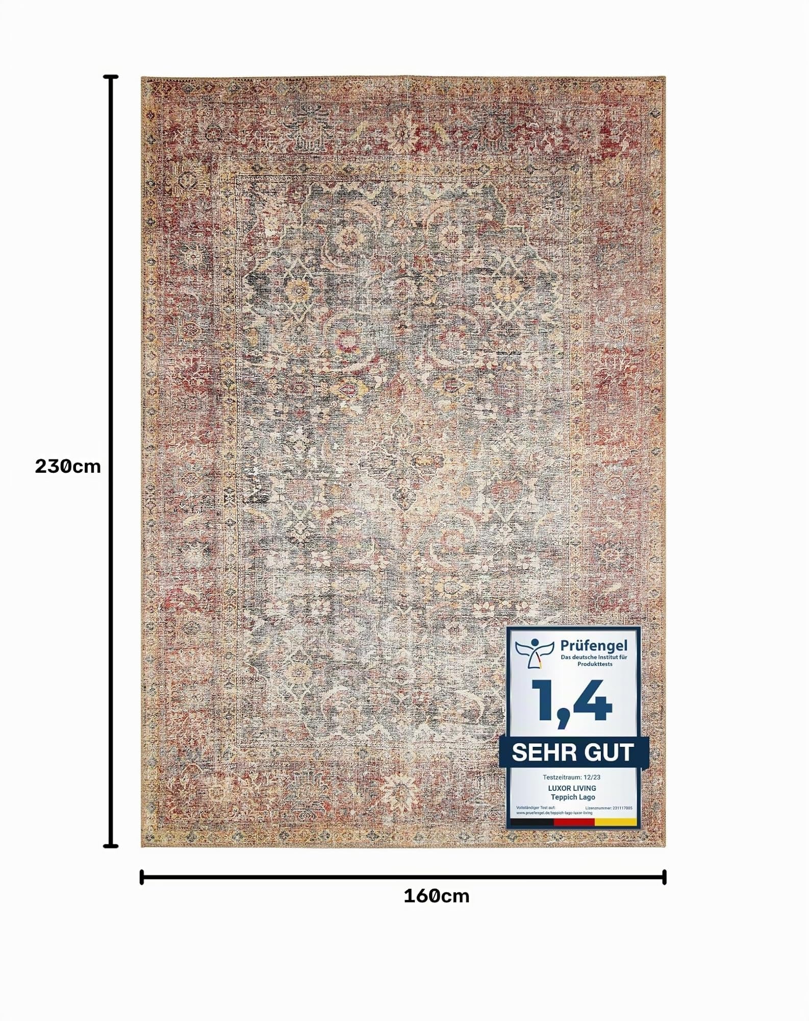 -LUXOR- living In- und Outdoor Teppich Lago, dünner waschbarer Teppich für Camping, Terrasse oder Wohnbereich, wetterfest, 160 x 230 cm, Rot