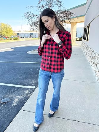 Beninos Women's Flannel Plaid Button Down Shirt Casual Blouses