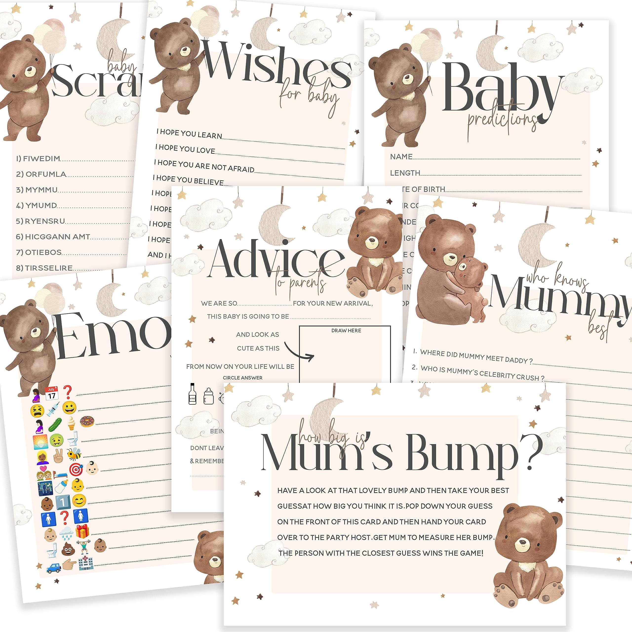The Little Party CompanyBaby shower Games - Cute Bear Theme Ultimate Bundle Game Pack- 7 Games in 1 pack-Neutral Baby shower games-Cute Bear Design (Bear7in1)โฆ