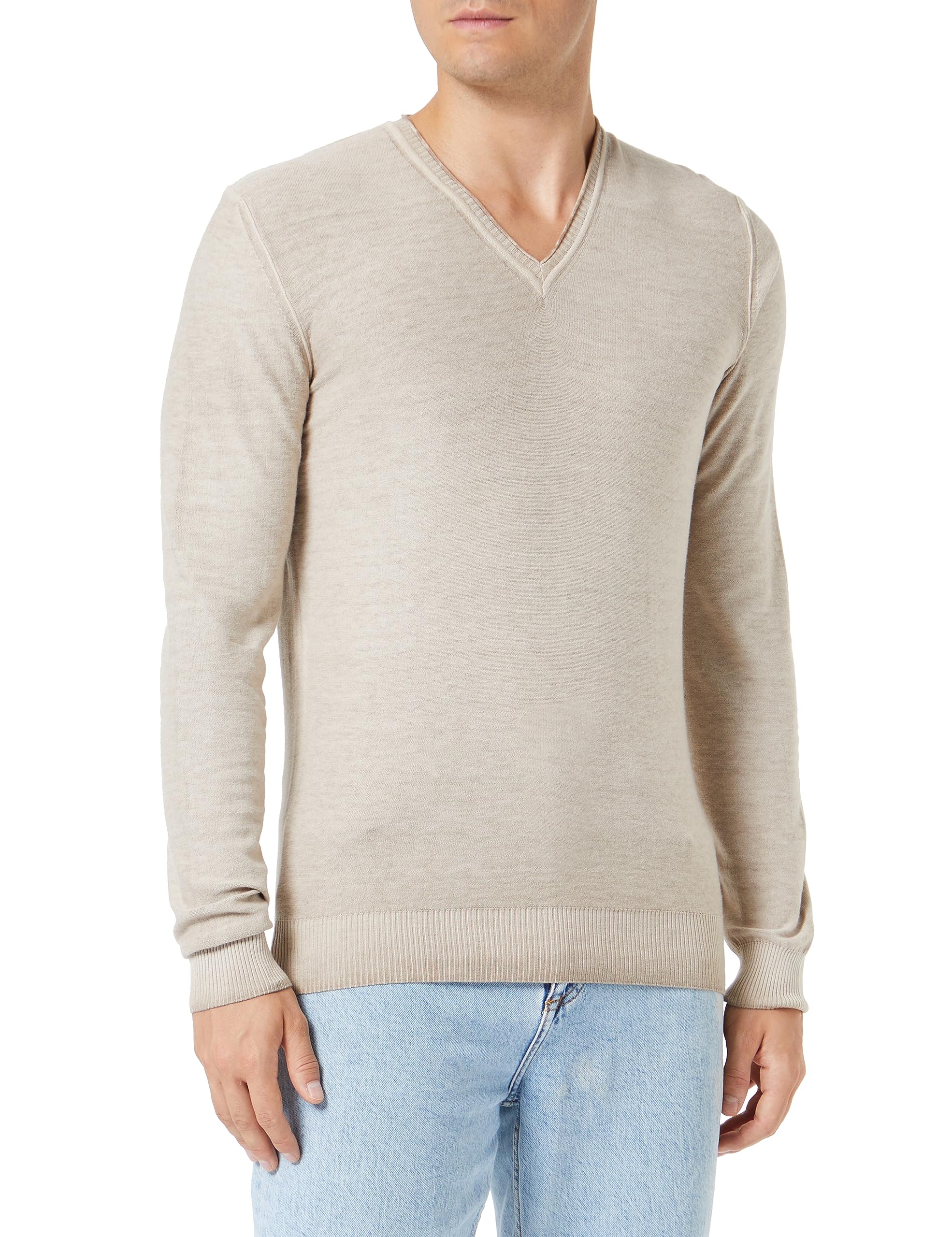 Replay Men's V-Neck Knitted Sweater, Mud 842 (Brown), XL
