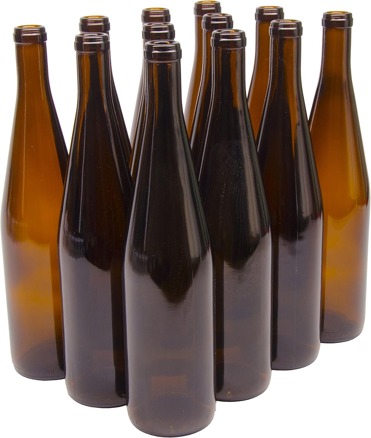 North Mountain Supply 750ml Glass California Hock Wine Bottle Flat-Bottomed Cork Finish - Case of 12 - Amber