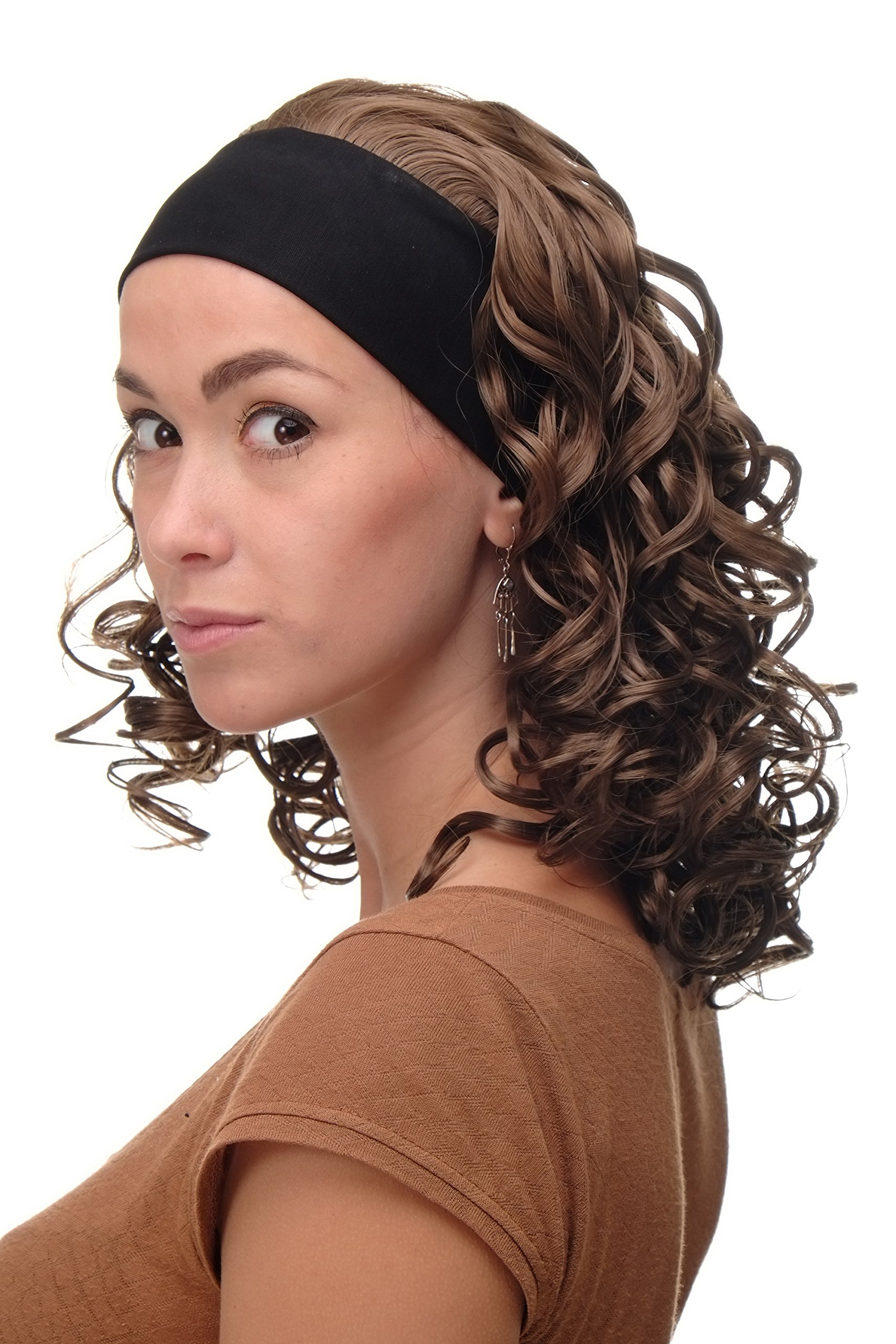 WIG ME UP - Parrucca Donna Fascetta(fissa) Voluminosa Chioma Ricciuta Lunga fino alle Spalle Castano Mix di Nero e Castano BRO-704-12