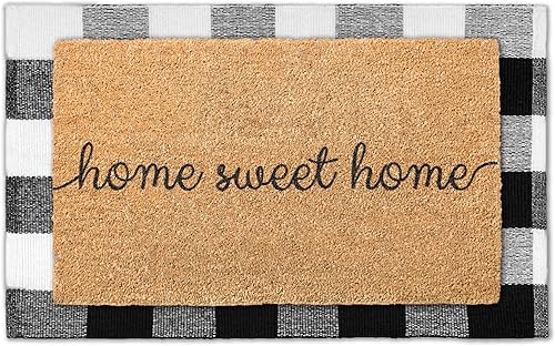 Emerson - Tapetes de 100 % fibra de coco, paquete de 2 tapetes para puerta delantera para entrada al aire libre, tapetes de bienvenida de 30 x 18