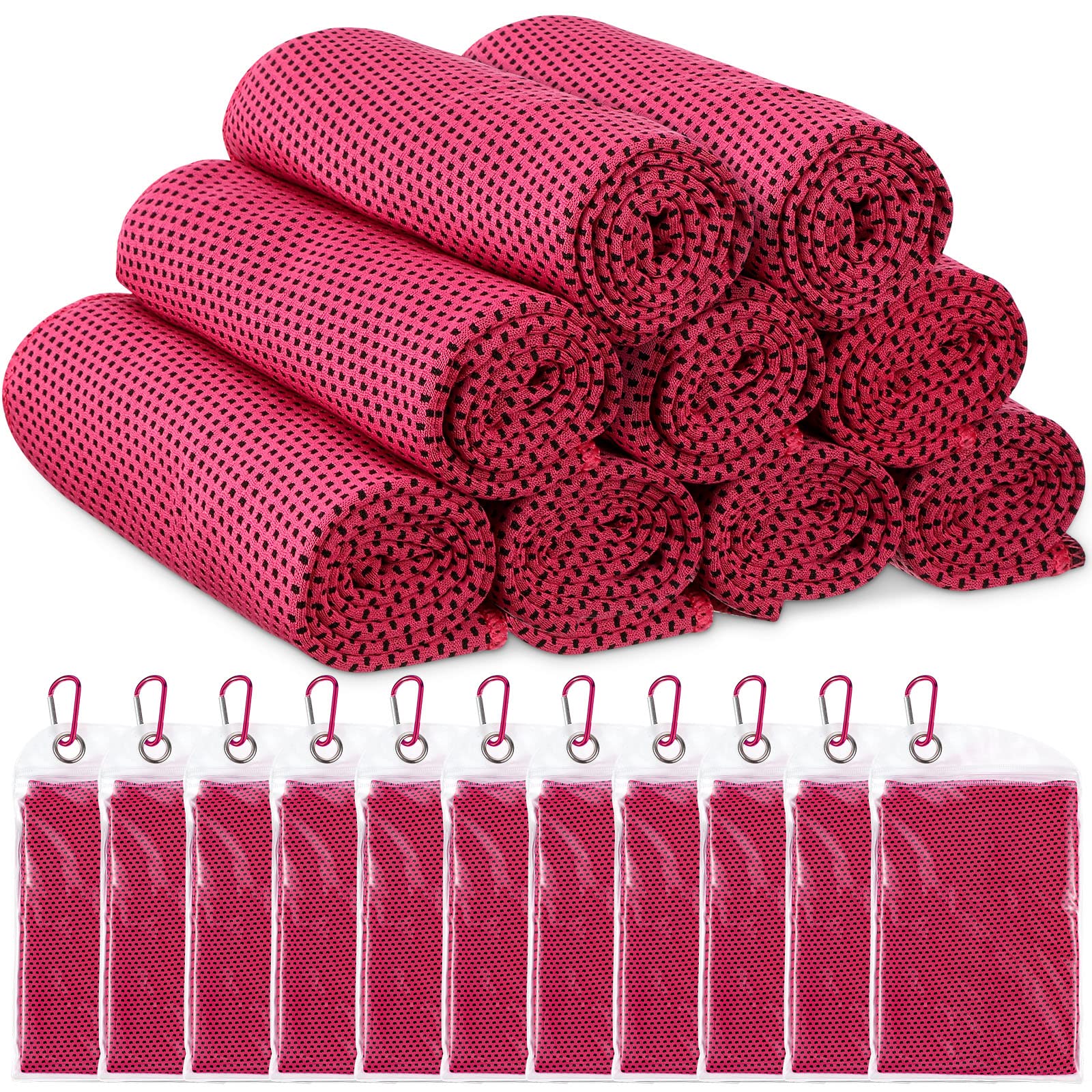 20 Pack Cooling Towel for Neck and Face Hot Weather 40'' x 12'' Soft Breathable Chilly Ice Towel with Bag Microfiber for Yoga Gym Men Women Workout Travel Camping(Rose Red)