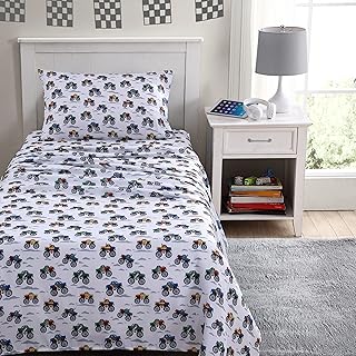 Poppy & Fritz Kids, Full Sheet Set, Stain Resistant Kids Bedding, Soft & Cozy Toddler Bedding Set (Trucks Grey, Full)