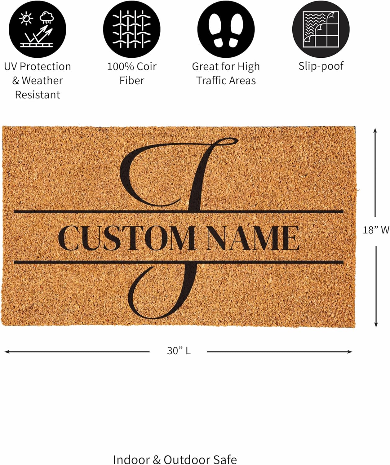 Evergreen Flag Monogram Personalized Coir Doormat, 18x30 Inches Custom Name Coir Door Mats Outdoor, Front Door Welcome Mats with Rubber Back, Personalized Housewarming Gift New Home Decor (Letter J)