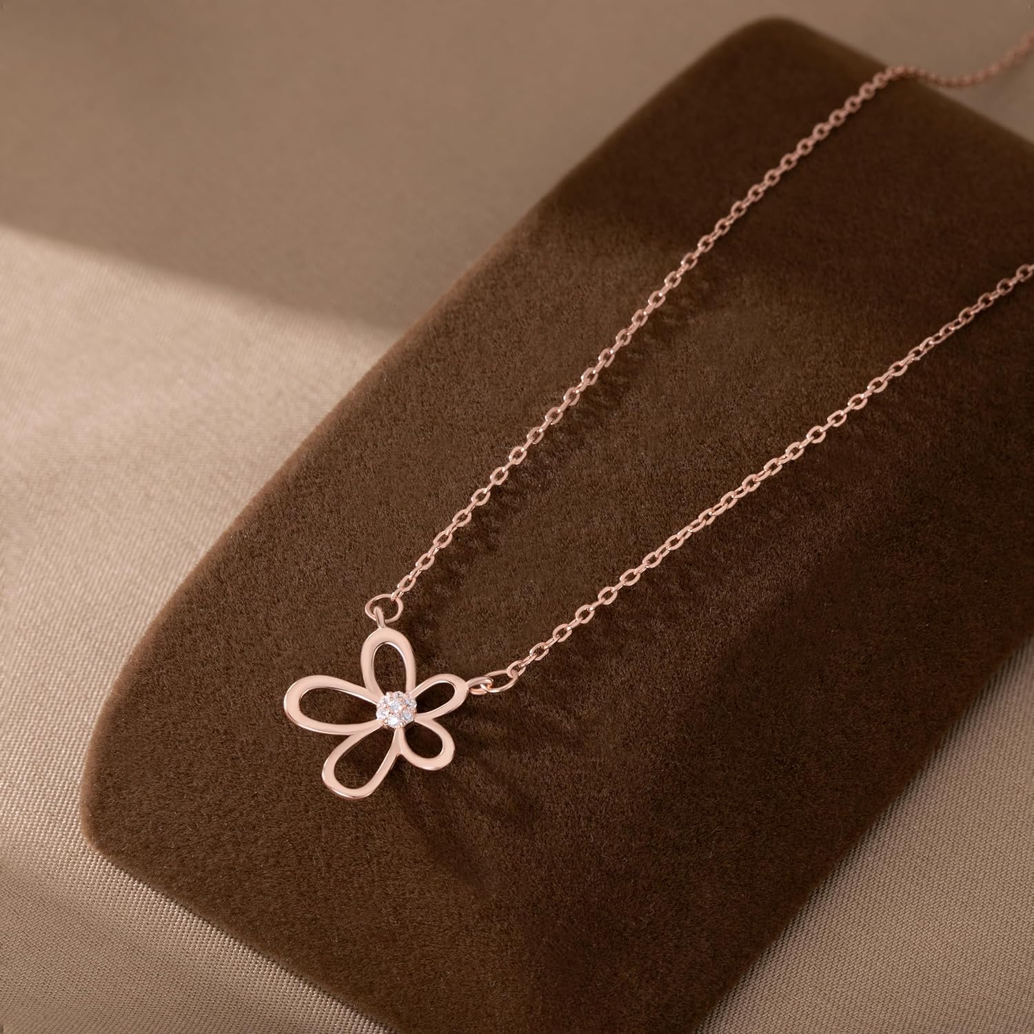 Reffeer Solid 925 Sterling Silver Flower Chain Necklace for Women Teen Girls CZ Flower Pendant Necklace Choker
