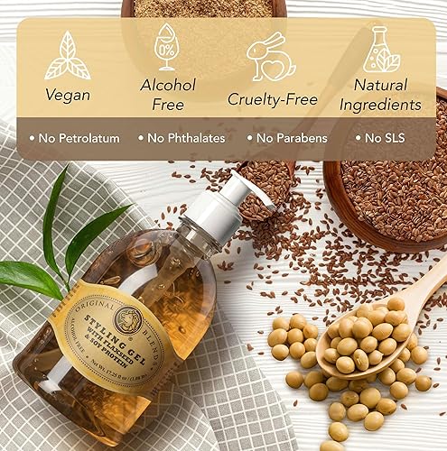 Gel natural de linaza para el cabello para niños y familias sin alcohol, sin sulfatos, sin parabenos, vegano - Domina el encrespamiento - Gel