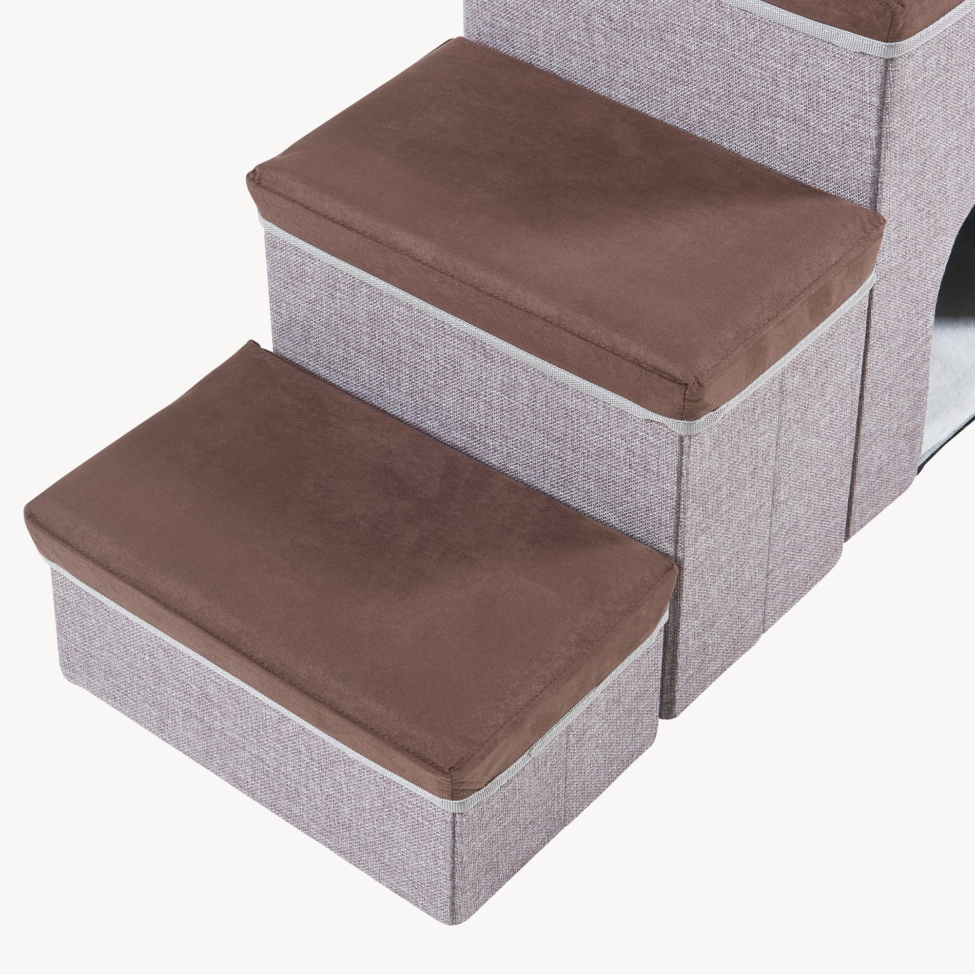 [en.casa] Hundetreppe Vojens mit Stauraum und Höhle 76x33x43 cm Braun/Grau