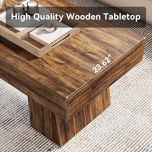 Miniatura 5 de LITTLE TREE - Mesa de café de granja, mesa de sala de 47 pulgadas, mesas centrales de acento rectangulares de madera con base gruesa, muebles Marrón