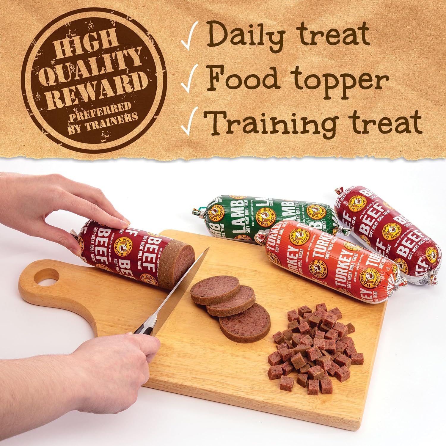 Happy Howie's Soft Meat Roll Treat - Soft Dog Food Beef Rolls, High Protein, Natural Ingredients, for All Dogs, Made in USA - Beef, 12 Oz (Pack of 4)