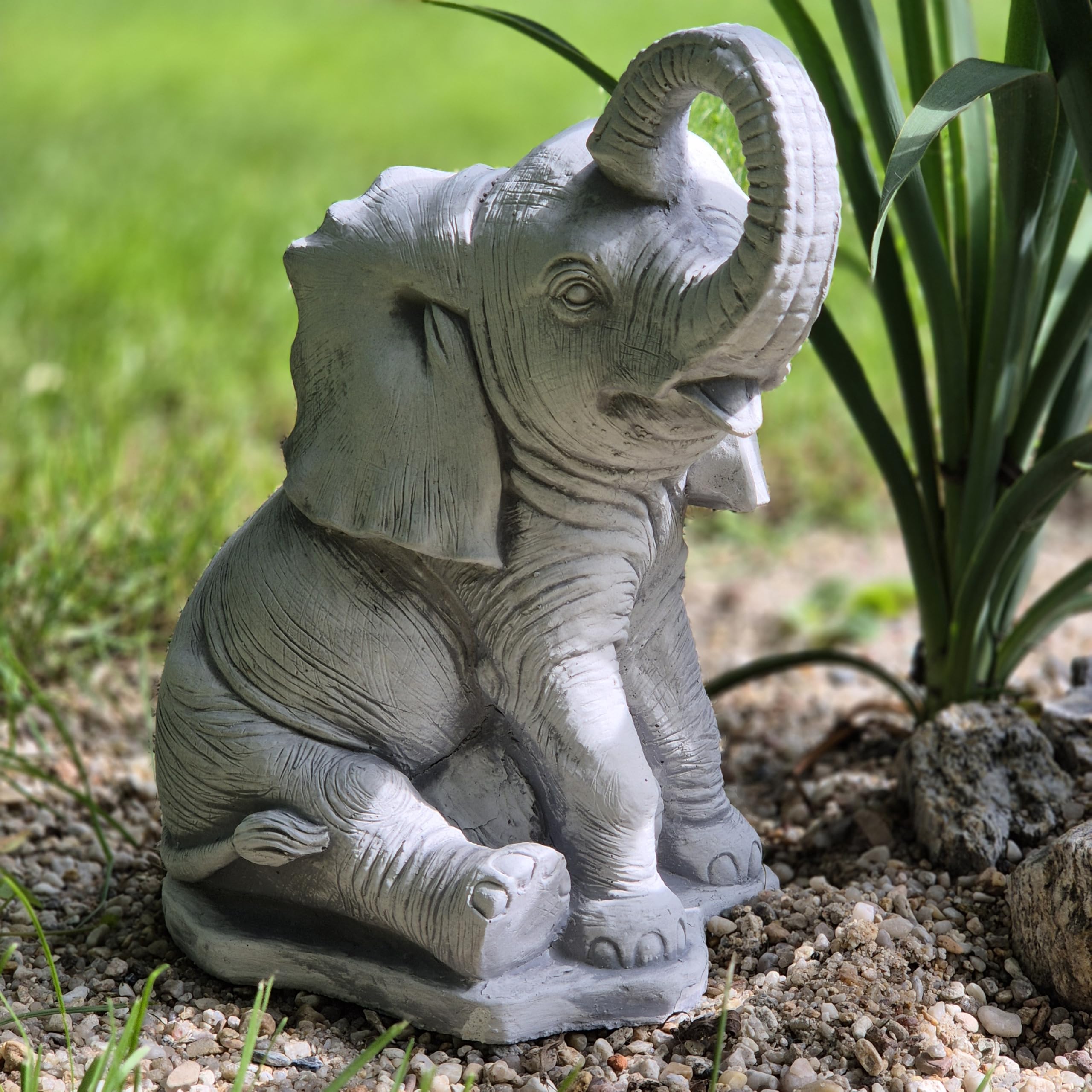 FABRIQ Wesoły słoń – realistyczna figurka ogrodowa z odpornego na warunki atmosferyczne odlewu kamiennego, waga 5,8 kg, wysokość 27 cm