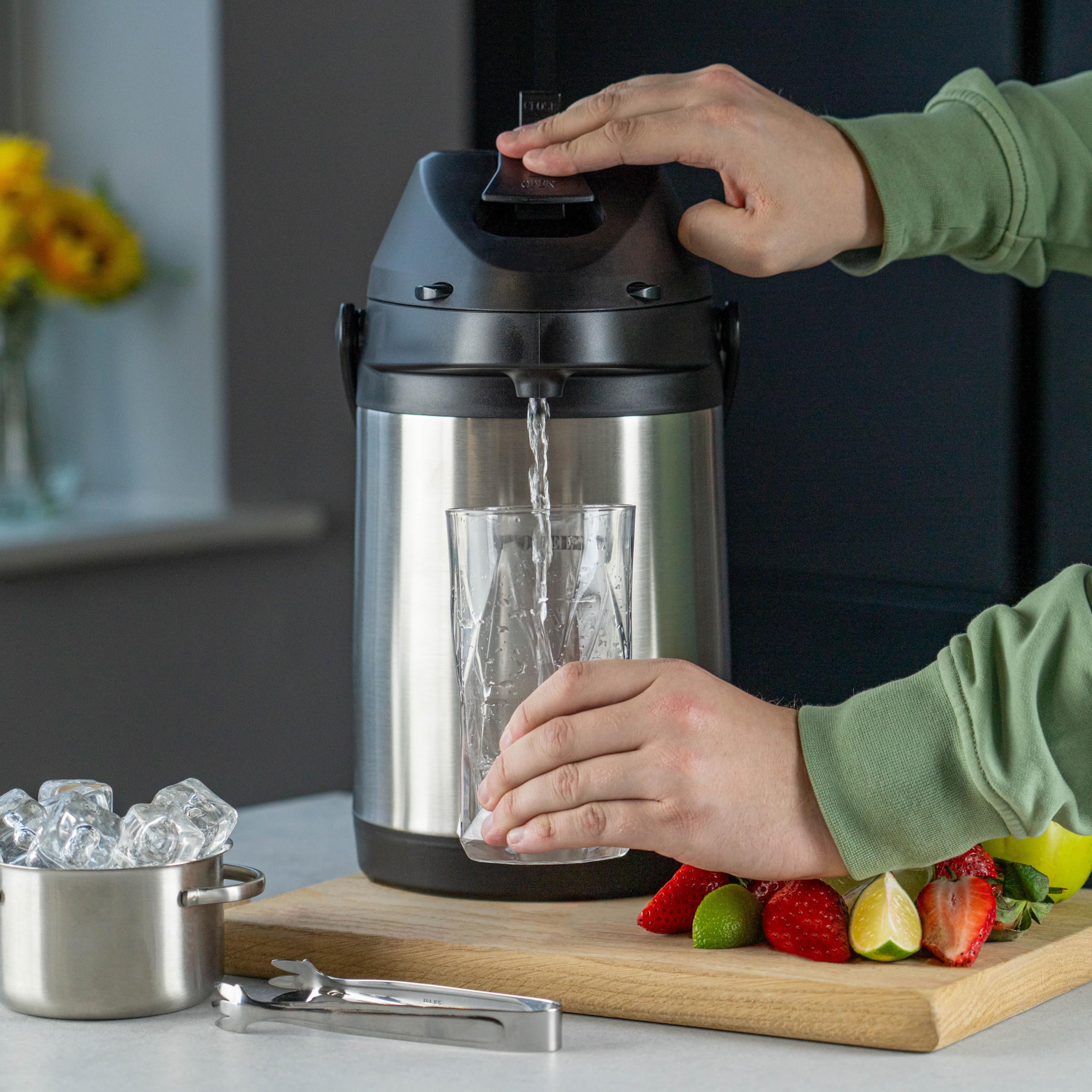 Pioneer Termo de Acero Inoxidable 3.0L con Palanca, Termo hermético para Bebidas frías y Calientes, dispensador de Bebidas con Bomba fácil de Usar para Eventos